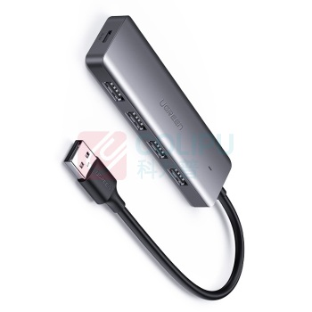绿联 UGREEN USB3.0分线器 50985 CM219 (深空灰) 高速4口HUB扩展坞转换器 台式机笔记本电脑一拖四集线器带电源接口延长线