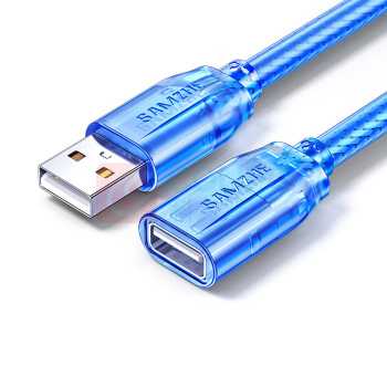 山泽 SAMZHE USB延长线usb2.0数据连接线公对母 BL-915 1.5米 AM/AF电脑U盘鼠标键盘读卡器加长线透明蓝