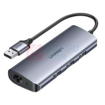 绿联 UGREEN USB3.0分线器 60719 HUB延长线网口转换器RJ45网线接口扩展坞带安卓供电 (深空灰)
