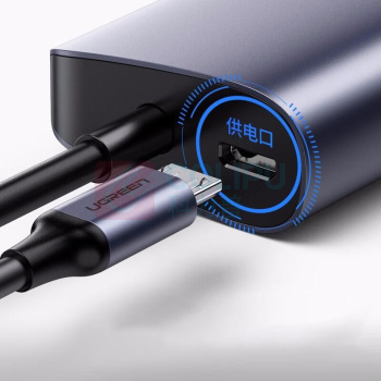 绿联 UGREEN USB3.0分线器 60719 HUB延长线网口转换器RJ45网线接口扩展坞带安卓供电 (深空灰)