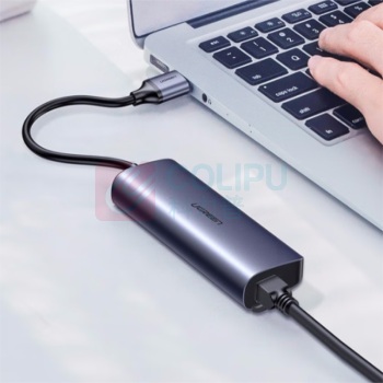 绿联 UGREEN USB3.0分线器 60719 HUB延长线网口转换器RJ45网线接口扩展坞带安卓供电 (深空灰)