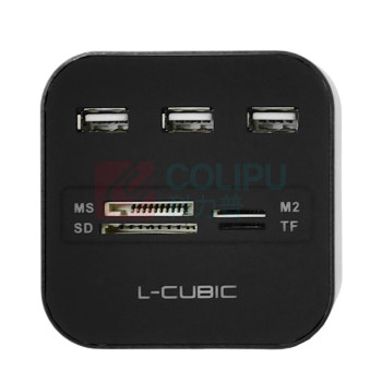 酷比客 L-CUBIC USB2.0集线器 LCHC01BK 3口 (黑色) 带读卡器