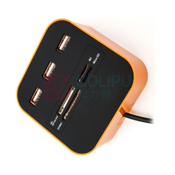酷比客 L-CUBIC USB2.0集线器 LCHC01OR 3口 (橙色) 带读卡器