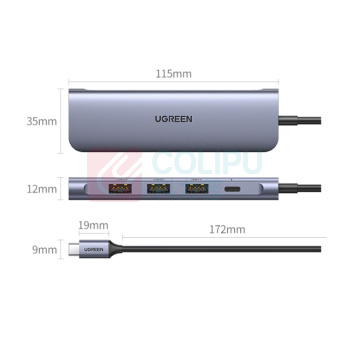 绿联 UGREEN Type-C五合一多功能转换器 50209 CM136 HDMI+USB+ PD (深空灰)