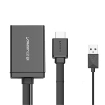 绿联 UGREEN HDMI+USB转DP转接线 4K/30Hz 40238 MM107 0.5米 (黑色) HDMI转Displayport 4K高清转换线连接线 笔记本连接电视投影仪线 公对母