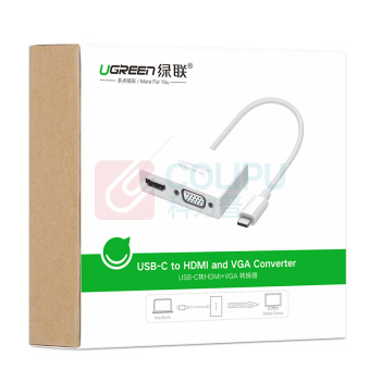 绿联 UGREEN Type-C转HDMI/VGA转换器 30843 MM123 USB-C扩展适配器转接头数据线 苹果MacBook华为Mate10接投影仪显示器