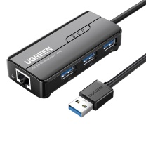 绿联 UGREEN USB集线器 20265 USB3.0 有线千兆网卡 带3口HUB 支持苹果Mac Air