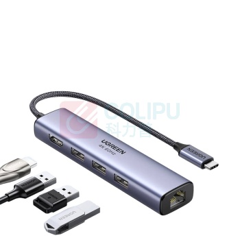绿联 UGREEN Type-C转HDMI+千兆网卡 3口USB分线器 20934 CM475