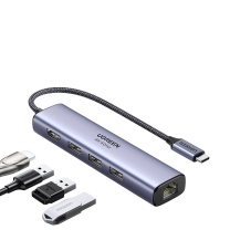 绿联 UGREEN Type-C转HDMI+千兆网卡 3口USB分线器 20934 CM475