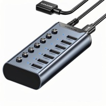 山泽 SAMZHE USB3.0分线器 一拖七口高速扩展坞 1米 HB307 (黑色)