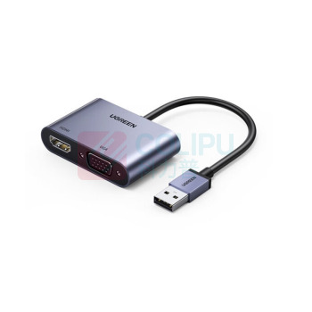 绿联 UGREEN 转HDMI+VGA连接器外置连接扩展转接头线 USB3.0 20518 (深空灰)