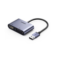 绿联 UGREEN 转HDMI+VGA连接器外置连接扩展转接头线 USB3.0 20518 (深空灰)