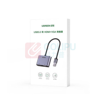 绿联 UGREEN 转HDMI+VGA连接器外置连接扩展转接头线 USB3.0 20518 (深空灰)