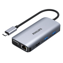飞利浦 PHILIPS type-c扩展坞 适用华为苹果电脑转换器macbook网线读卡器 双视频转接头 usb-c转hdmi网口vga