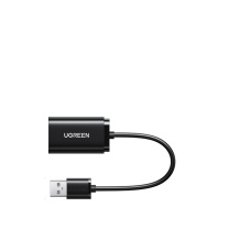 绿联 UGREEN USB外置独立声卡免驱 30724 US205 3.5MM转换器头 (黑色)
