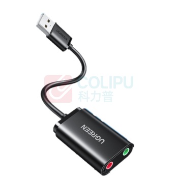 绿联 UGREEN USB外置独立声卡免驱 30724 US205 3.5MM转换器头 (黑色)