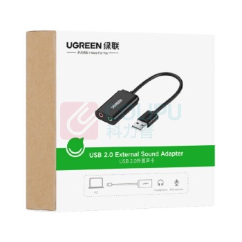 绿联 UGREEN USB外置独立声卡免驱 30724 US205 3.5MM转换器头 (黑色)