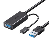 绿联 UGREEN USB3.0延长线公对母数据连接线带供电 US175 10米