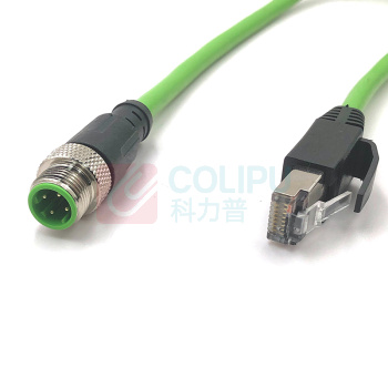 优企 M12转RJ45连接器网络水晶头高柔软屏蔽网线 50cm 弯公头转RJ45水晶头; (绿色) X型;8芯