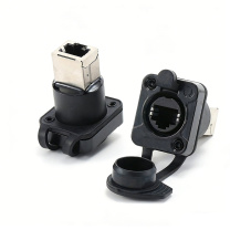 优企 超五类网络RJ45连接器防水D型cat5e母座弯型网口 母座直通 直通网络对接插座