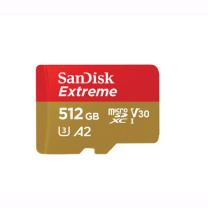 闪迪 SANDISK 512GB TF内存卡 TF-极速金卡 读取速度 190MB/s 写入速度 130MB/s (金) 4K高清 A2 V30 U3 至尊极速存储卡 兼容运动相机无人机