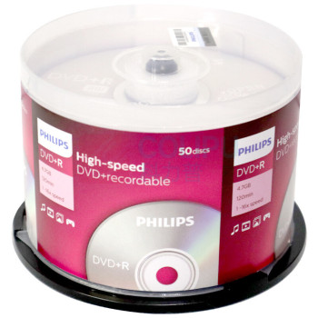 飞利浦 PHILIPS DVD+R 光盘 空白光盘 桶装50片 50片/筒 16速 4.7G