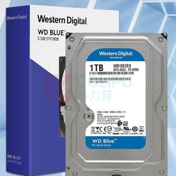 西部数据 WD 台式机械硬盘 WD10EZEX 1TB WD Blue 西数蓝盘 7200转 64MB SATA 6Gb/s CMR垂直 3.5英寸