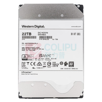 西部数据 WD 企业级氦气硬盘 WUH722222ALE6L4 HC570 SATA 22TB 7200转 512MB CMR 