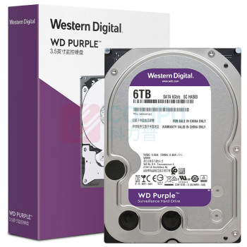 西部数据 WD 监控级硬盘 WD64PURZ 6TB 256MB  WD Purple 西数紫盘 SATA CMR
