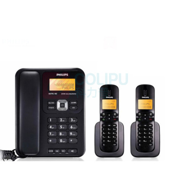 飞利浦 PHILIPS 无绳电话机 DCTG182 一拖二子母机 (黑色)
