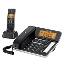 摩托罗拉 MOTOROLA 数字无绳录音电话机 C7501RC 录音子母机一拖一 标配16G TF卡 (黑色)