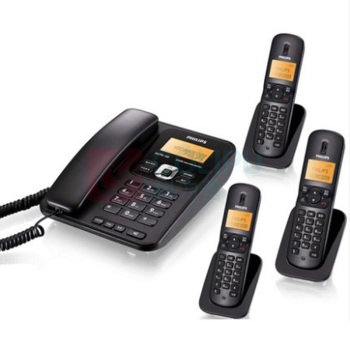 飞利浦 PHILIPS 无绳电话机 DCTG182 一拖三子母机 (黑色)