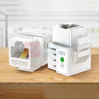 绿联 UGREEN 电话语音模块 80184 CAT3电话线面板模块 RJ11镀金4芯电话通信插座 电话线连接器 单个装 (白色)