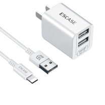 ESCASE 充电器 QC03 USB转Lightning 双口 (白色)