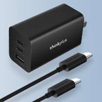 联想 LENOVO 笔记本充电器Type-C电源线套装电脑适配器便携手机通用适用X1E480X280X270 三口65W氮化镓 (黑)