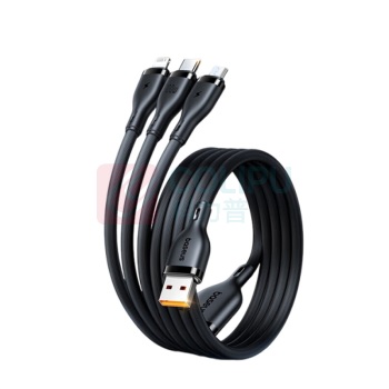 倍思 Baseus Q弹系列 一拖三快充数据线 USB to M+L+C 1.5米 (黑色)