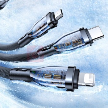 倍思 Baseus Q弹系列 一拖三快充数据线 USB to M+L+C 1.5米 (黑色)