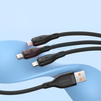 倍思 Baseus Q弹系列 一拖三快充数据线 USB to M+L+C 1.5米 (黑色)