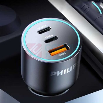飞利浦 PHILIPS 车载充电器一拖三快充头点烟器转换器 DLP4315B/93 100W+65W