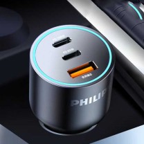 飞利浦 PHILIPS 车载充电器一拖三快充头点烟器转换器 DLP4315B/93 100W+65W