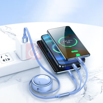 领臣 LINGCHEN 充电线三合一数据线6A快充100W 适用于苹果安卓Typec手机车载充电线伸缩多功能 LC-518 (蓝色)
