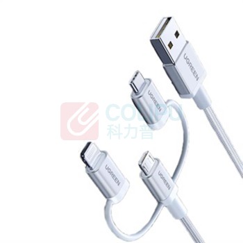 绿联 UGREEN MFi认证苹果安卓数据线三合一 USB-A 2.0 50203 US186 1.5米