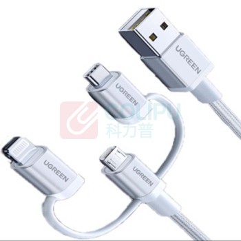 绿联 UGREEN MFi认证苹果安卓数据线三合一 USB-A 2.0 50203 US186 1.5米