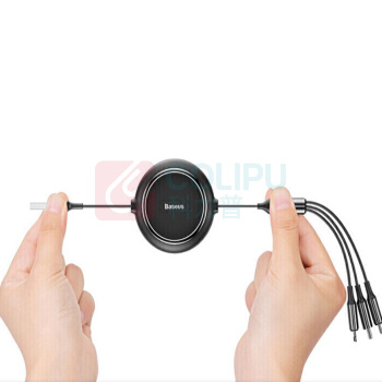 倍思 Baseus 金环一拖三伸缩数据线 CAMLT-JH01 USB For M+L+T 3.5A 1.2m (黑色)