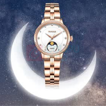 雷诺 时尚潮流星空月相女士手表 8600648 (白盘玫金-钢带)