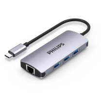 飞利浦 PHILIPS USB-C扩展坞 Type-C转USB3.0 分线器 带网口 HUB集线器 多接口拓展 苹果华为小米手机笔记本电脑转换器