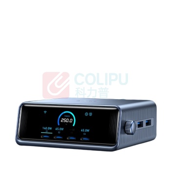 安克 ANKER 充电器 智能屏显桌面充电站 250W, 适用苹果17, 多口, PD快充, 适用Macbook笔记本, A2345, 黑色 (黑色)