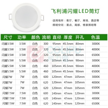 飞利浦 PHILIPS LED筒灯 2.5寸/闪耀/4000K/80MM/3.5W / (白色)