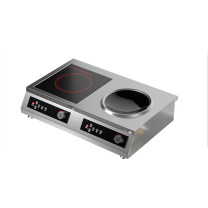 喜莱盛 商用大功率电磁炉 XLS-35PS 3500W 双头双灶电磁炉一平一凹 含1个铁锅和不锈钢底柜