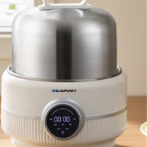 蓝宝 Blaupunkt 不锈钢电蒸锅电煮锅家用电火锅多功能一锅多用料理锅小火锅电热锅多用途蒸煮一体锅 (奶油白)